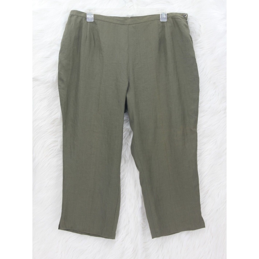 August Max Woman Petite Capri Pants Women's 22WP Green Olive Cropped Linen #1046